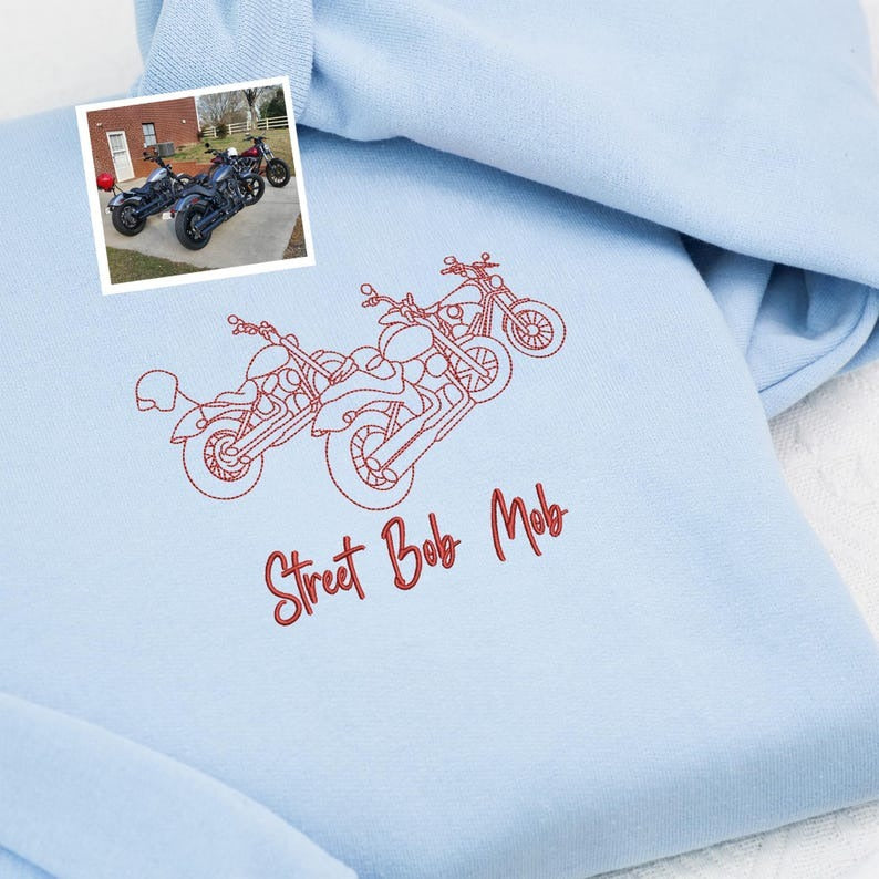 Custom Embroidered Motorcycle Hoodie or Sweatshirt | Personalized Biker Gift for Him | Custom Moto Outline from Photo