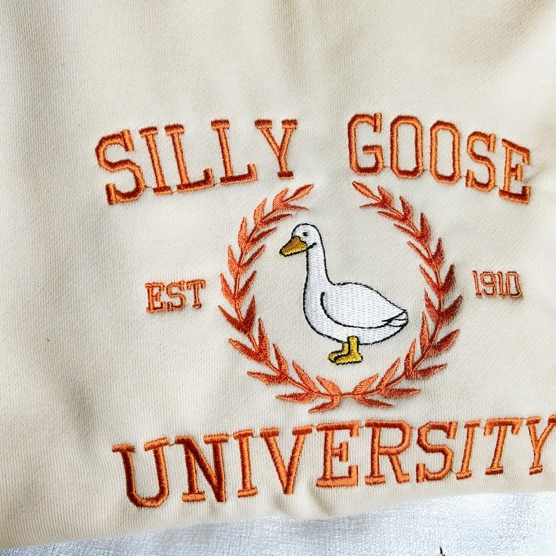 Custom Silly Goose University Embroidered Sweatshirt | Embroidered Silly Goose Hoodie | Silly Goose Sweater | Crew Neck Sweatshirt