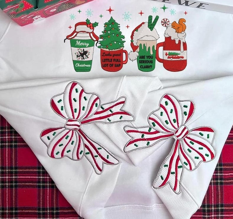 Merry Christmas Side Bow Embroidered Sweatshirt, Christmas Movie Side Bow Shirt, Bow Sweatshirt Christmas, Christmas Crewneck, Winter Gift
