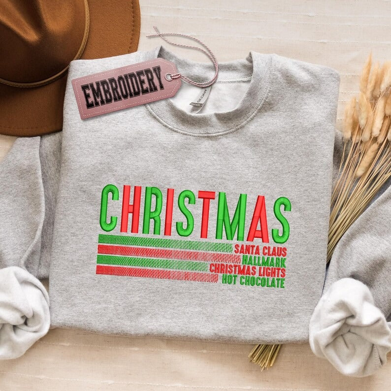 Retro Christmas Sweatshirt, Embroidered Santa Claus, Hallmark, Christmas Lights Hoodie, Christmas Santa Sweatshirt, Gift For Women
