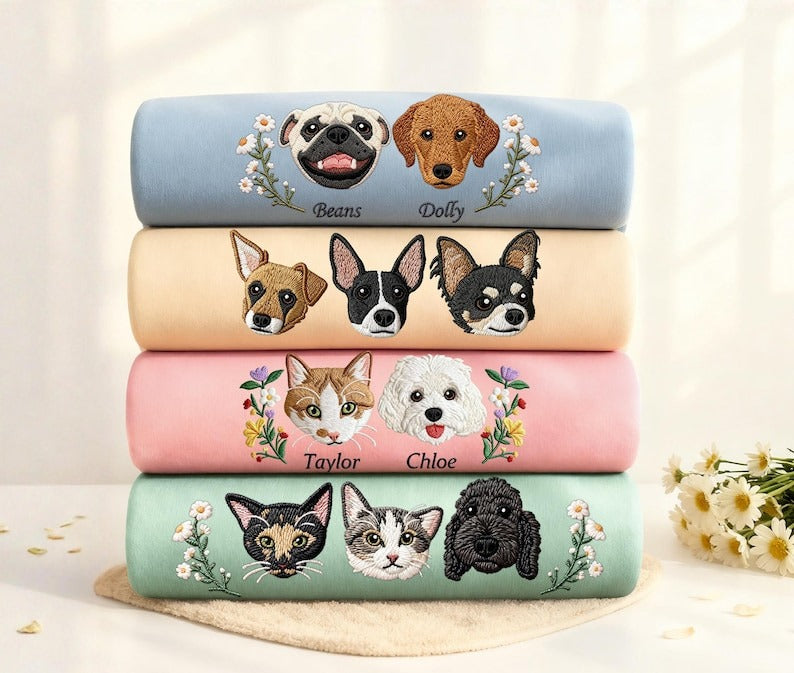 Custom Dog Face Embroidered Sweatshirt,Cat Sweatshirt,Embroidered Pet Face Shirt,Gifts for Pet Owners,Personalized Gift,Custom Sweatshirts