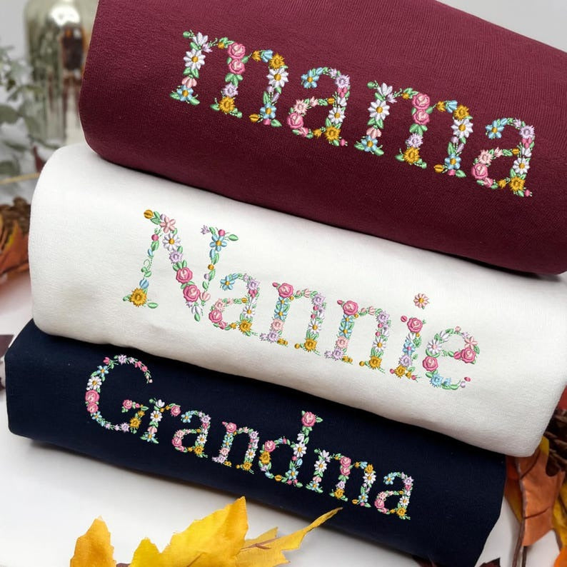Embroidered Floral Mama Sweatshirt, Custom Mama And Mimi Sweatshirt, Nana, Gigi, Grandma Floral Shirt, Christmas Gift For Mama
