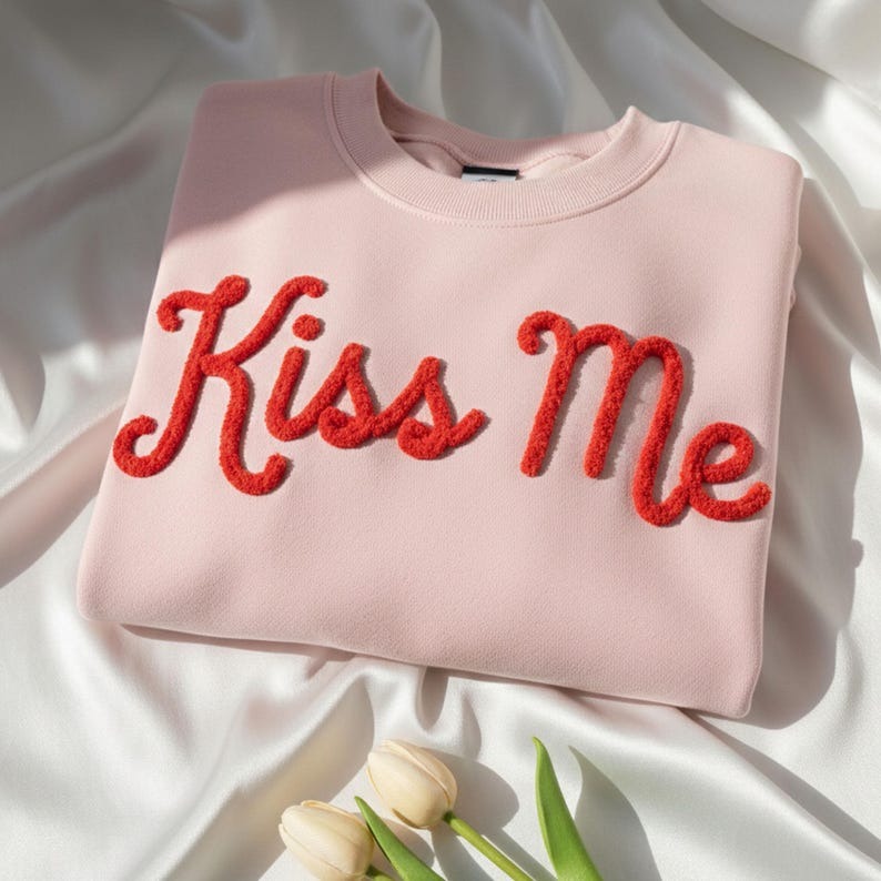 LOVE Yarn Embroidered Sweatshirt, Anniversary Gift For Her, Custom Chenille Sweater, Valentine's Day Personalized Present