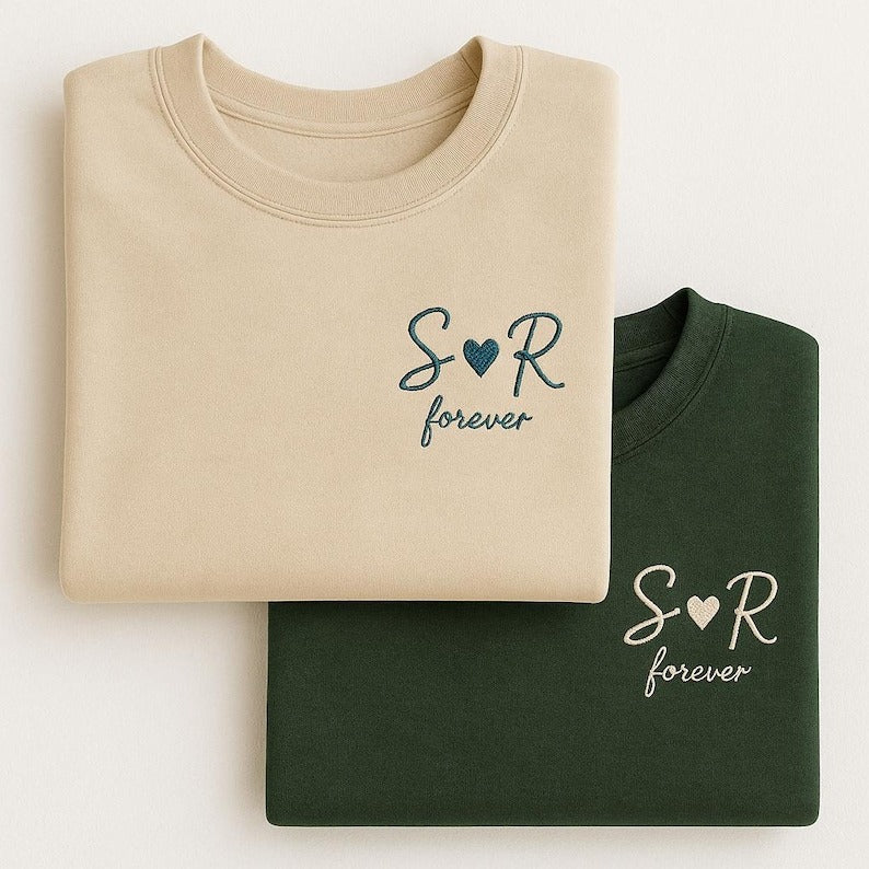 Personalized Embroidered Sweatshirt With Initials, Custom Couple Hoodie, Matching Valentines Outfit, Wedding Gift