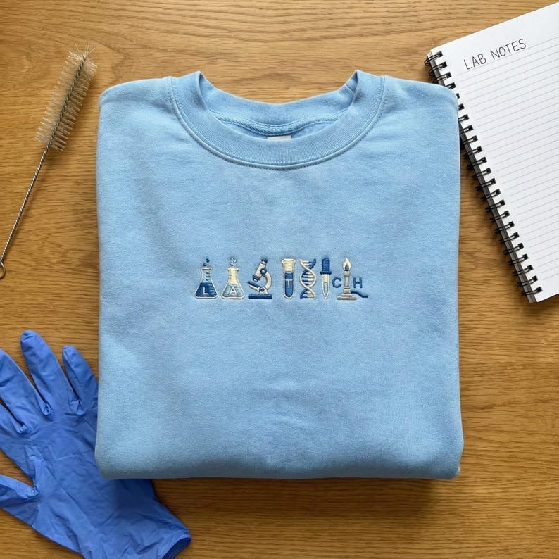 Science Lab Instruments Embroidered Sweatshirt, Chemistry Teacher Gift, Medical Laboratory Scientist Crewneck, Science Grad