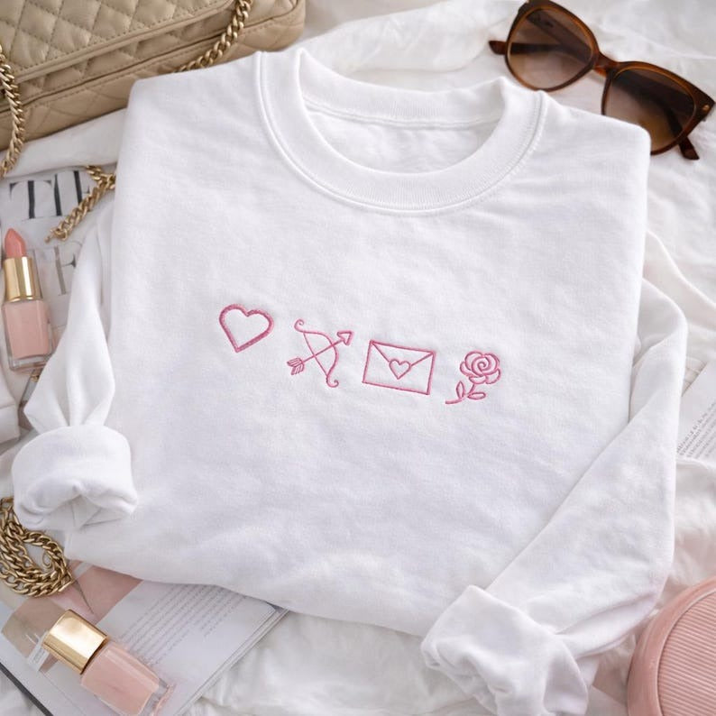Valentine's Icons Gemma Embroidered Sweatshirt, Valentine's Crewneck Sweatshirt, Valentine Day Gift for Her