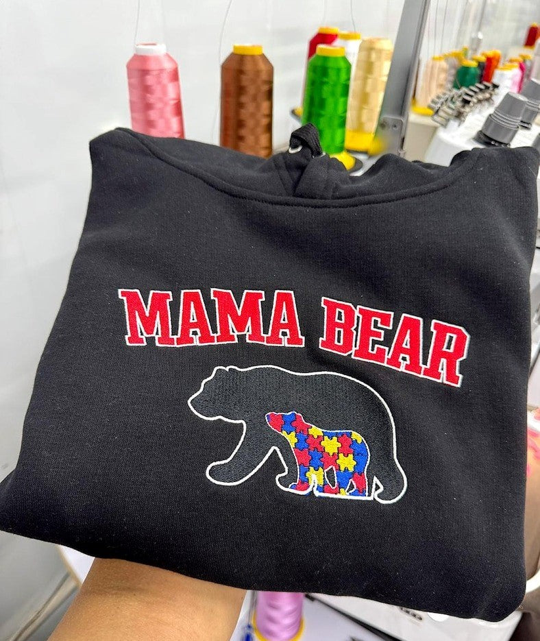 Custom Embroidered Autism Mom Sweatshirt, Mama Bear Hoodie, Gift Personalized Autism Mother's day Shirt
