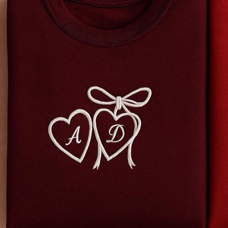 Custom Embroidered Coquette Valentine Sweatshirt, Personalized Bridal Shower Gift, Valentine's Day Matching Shirts for couples