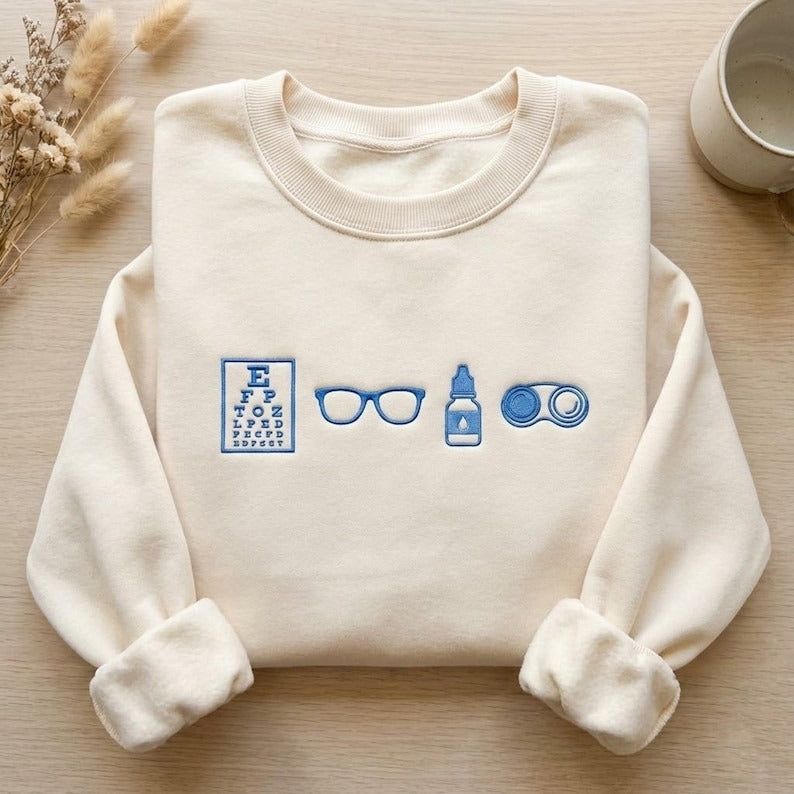 EMBROIDERED Optometry Sweatshirt, Certified Paraoptometric Crewneck, Eye Doctor Gift, Optometrist Shirt, Vision Care Sweater