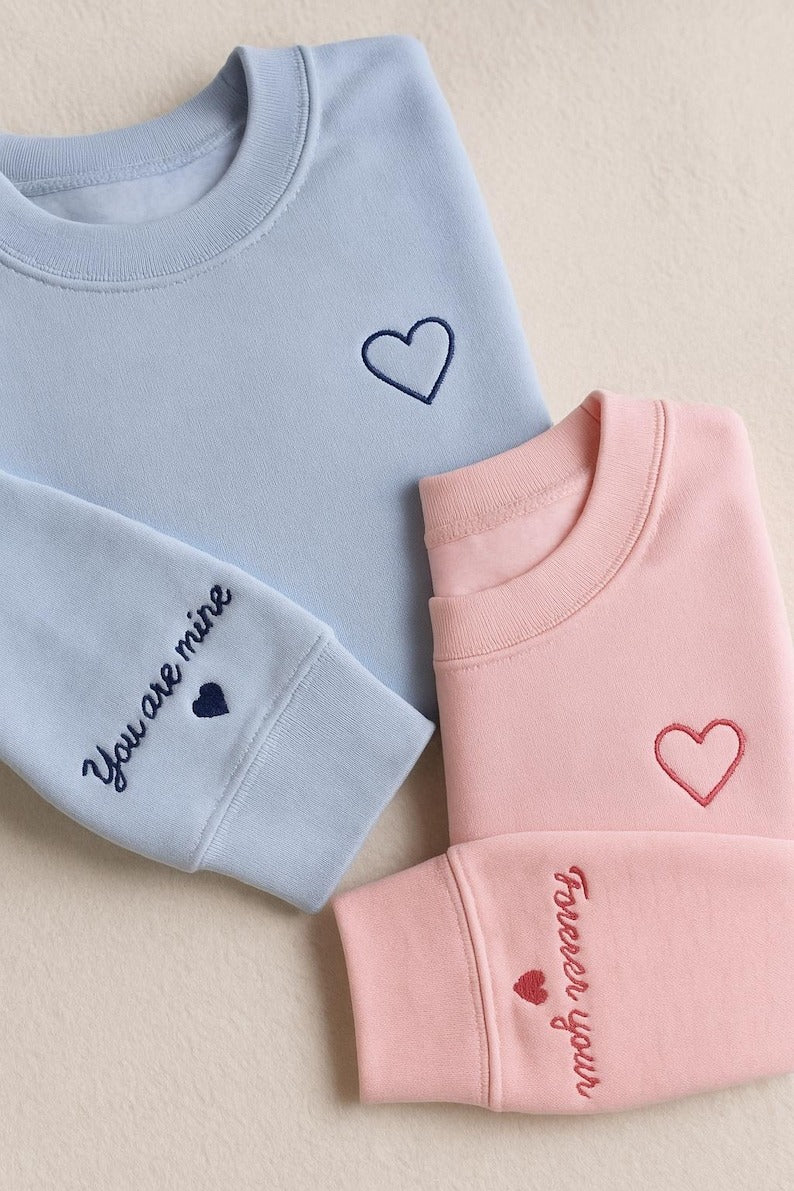 Custom Embroidered Sweatshirt for Couple, Valentine's Day Matching Outfit, Anniversary Gift, Valentines Day Shirts