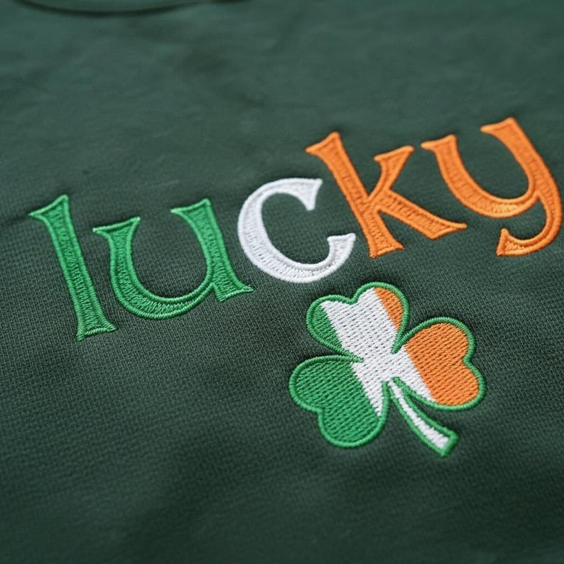 Embroidered Lucky Sweatshirt with Shamrock: St. Patrick's Day Crewneck Gift