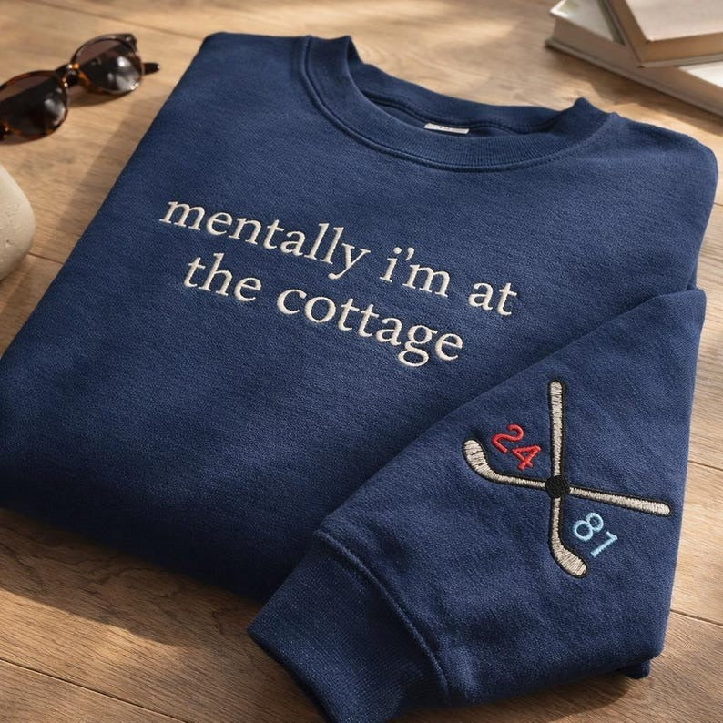 Mentally I’m at the Cottage Embroidered Sweatshirt, Heated Rivalry Hockey Romance LGBT Crewneck, Cozy Fan Gift for Book Lovers