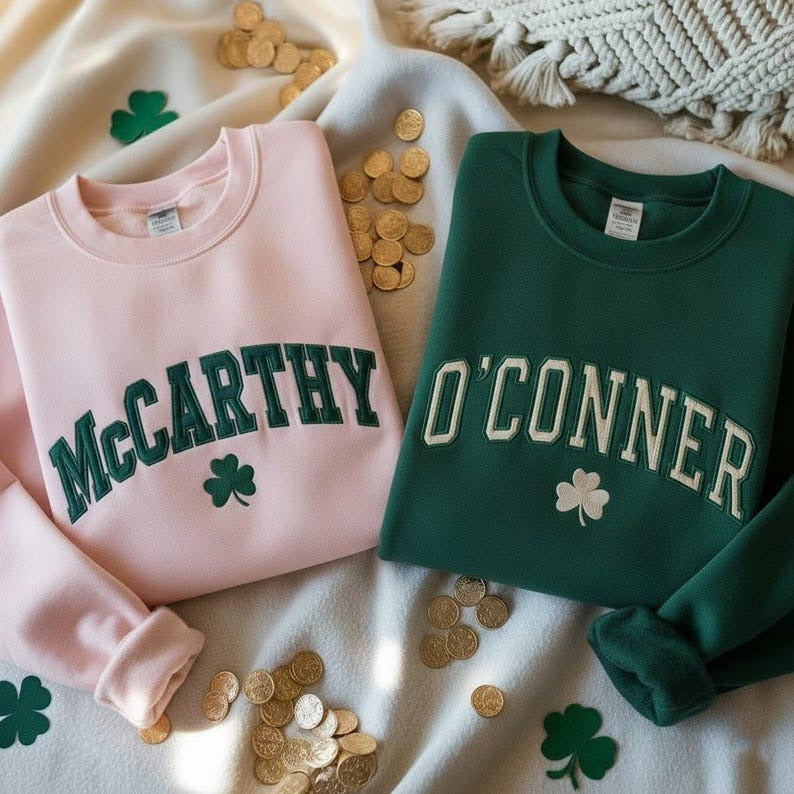 EMBROIDERED Personalized Last Name St Patrick's Day Sweatshirt, Shamrock Last Name Sweatshirt, Irish Sweatshirt, Irish Surname Sweatshirt