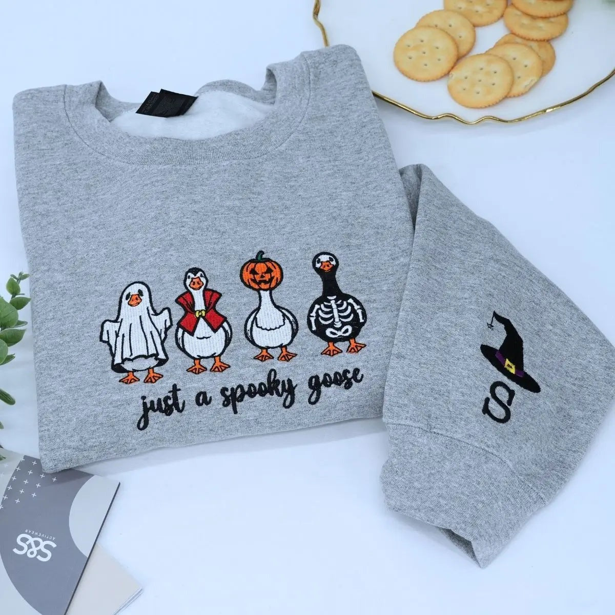 Halloween Funny Just a Spooky Goose Sweatshirt, Embroidered Gift for Spooky Season