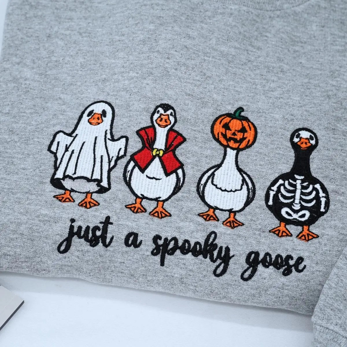 Halloween Funny Just a Spooky Goose Sweatshirt, Embroidered Gift for Spooky Season