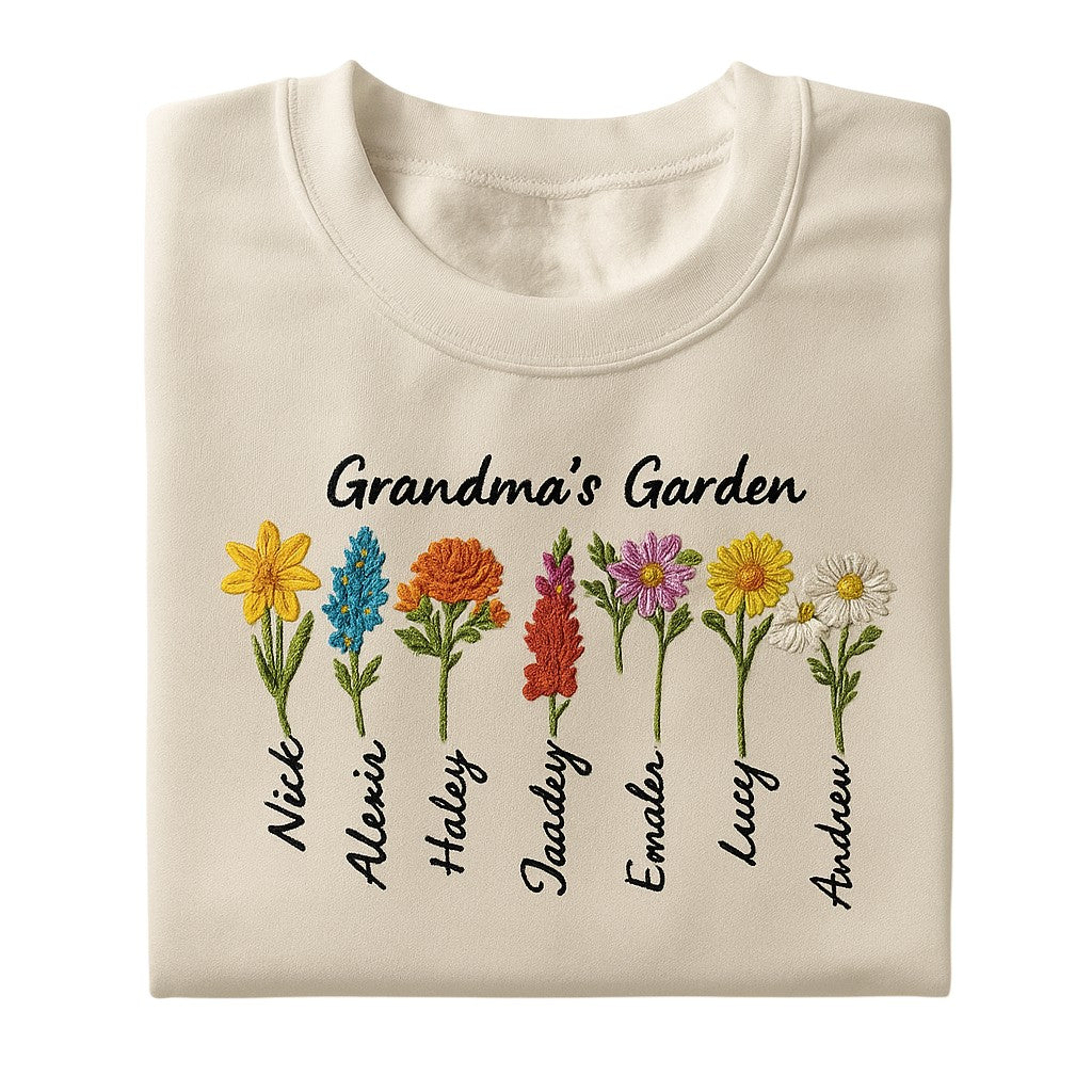 Custom Embroidered Grandma's Garden with Birth Flowers Sweatshirt - Grandma Sweater - Birth Month Crewneck - Birthday Gift for Grandparents