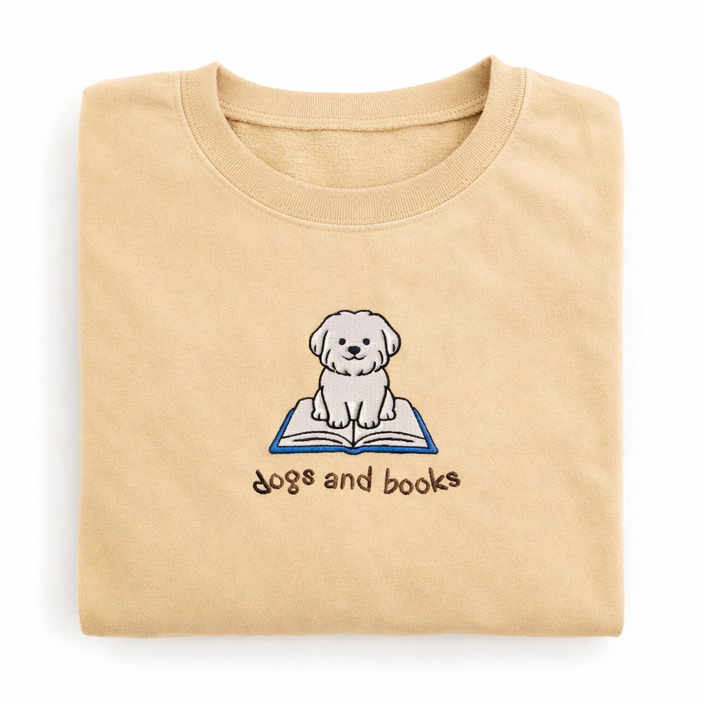 Dogs and Books sweatshirt, Cute Maltese Embroidered sweatshirt, Dog Mom Gift, Book Lover sweatshirt, Readers and Dog Lovers sweatshirt