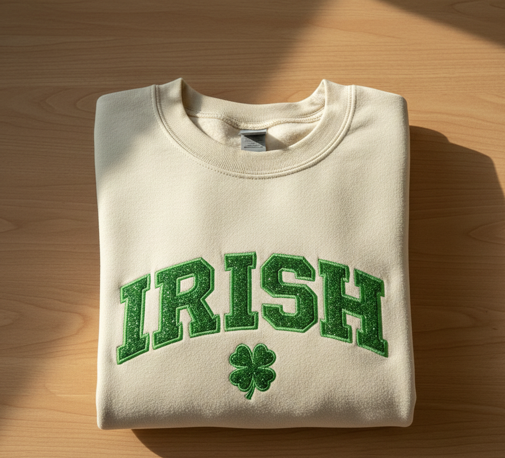 Irish Glitter Embroidered Sweatshirt: St Patrick's Day Sweater