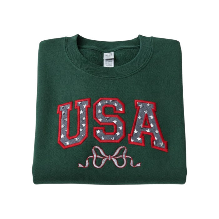 USA EMBROIDERED TSHIRT Coquette Tshirt Patriotic Cute Tshirt Coquette Bow Tshirt Embroidered Coquette Shirt Embroidered Patriotic Shirt Gift