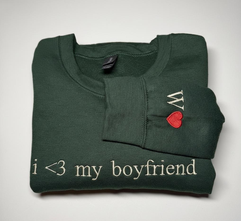 Embroidered I Love My Girlfriend Hoodie Sweatshirt, Valentines Day Gift, Couple Matching Initial Hoodie, Valentine's Day, Valentine Gift