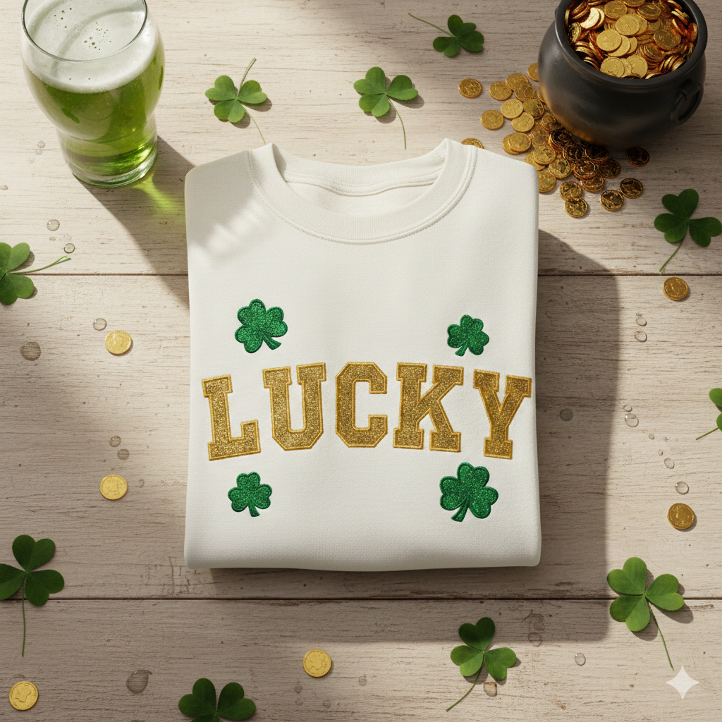 Lucky Glitter Embroidered St Patrick's Day Sweatshirt
