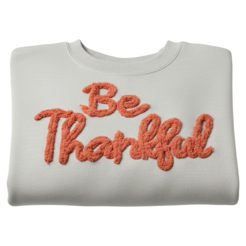 Custom yarn Thankful Thanksgiving Embroidered Crewneck Sweatshirt OR Hoodie, Thankful sweater Yarn chenille Holiday Season Unique cute