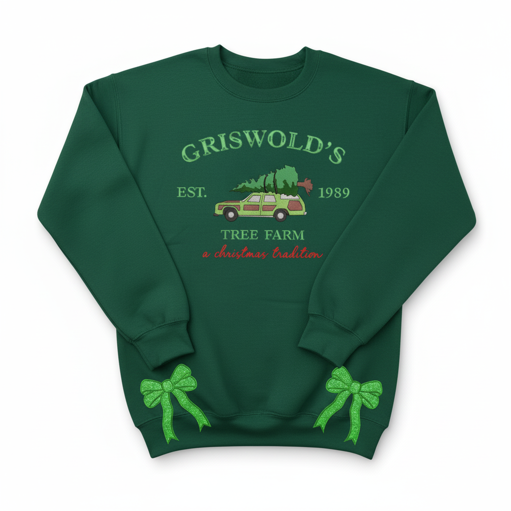 Griswold Christmas Embroidered Side Bow Sweatshirt, Christmas Vacation Shirt, Family Xmas Sweatshirt