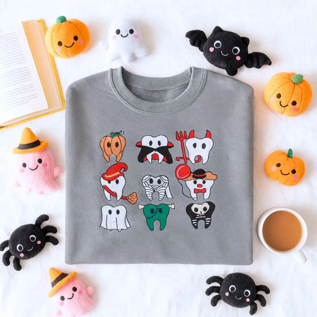 Comfort Color® Embroidered Spooky Halloween Dentist Teeth T-Shirt or Sweatshirt