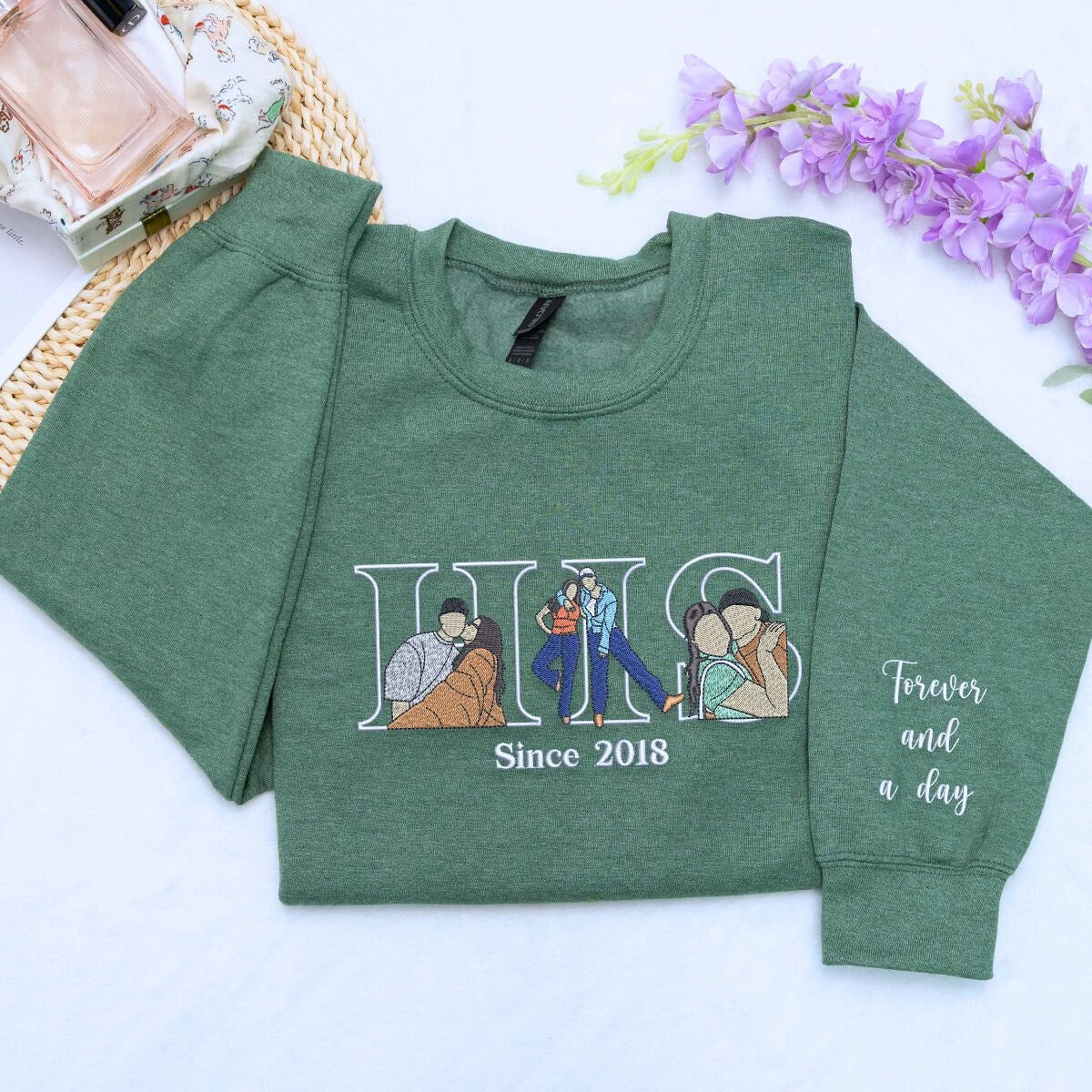 Custom Couple His and Her Portrait Shirt, Sweatshirt or Hoodie, Personalized Embroidered Gift for Him He