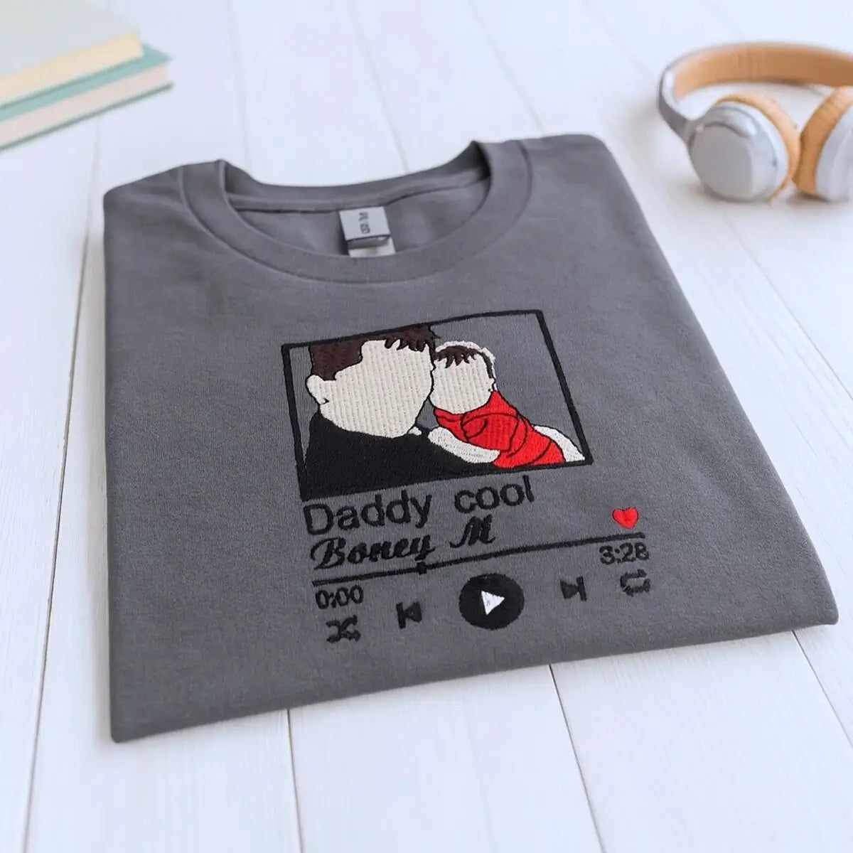 Personalized New Dad Shirts with Embroidered Photo Portrait and Favorite Song, Gift for Dad