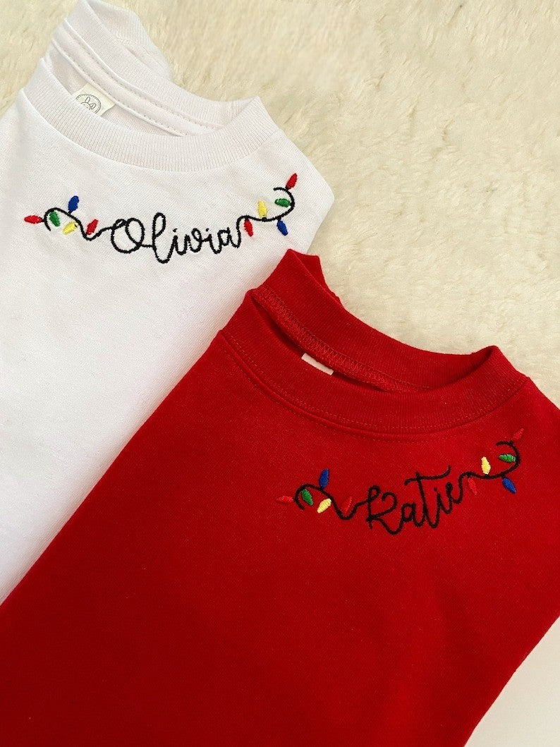 Adult Embroidered Christmas Sweatshirt / Monogram Christmas Shirt / Christmas Lights Shirt / Christmas Crewneck / Custom Christmas Shirt