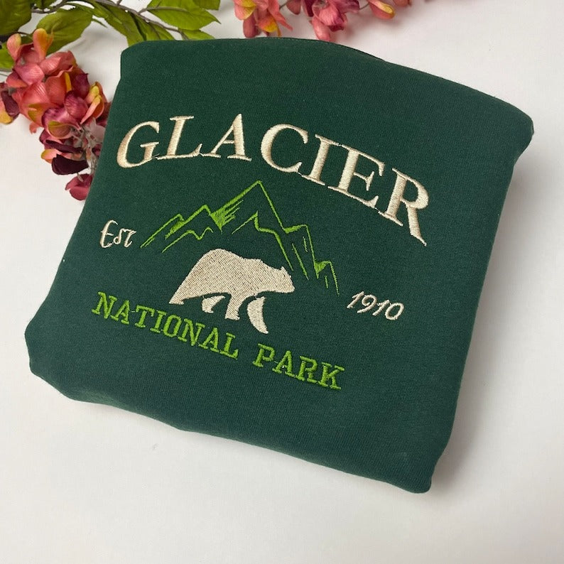 Glacier National Park Embroidered Crewneck-embroidered Crewneck-National Park Sweatshirt