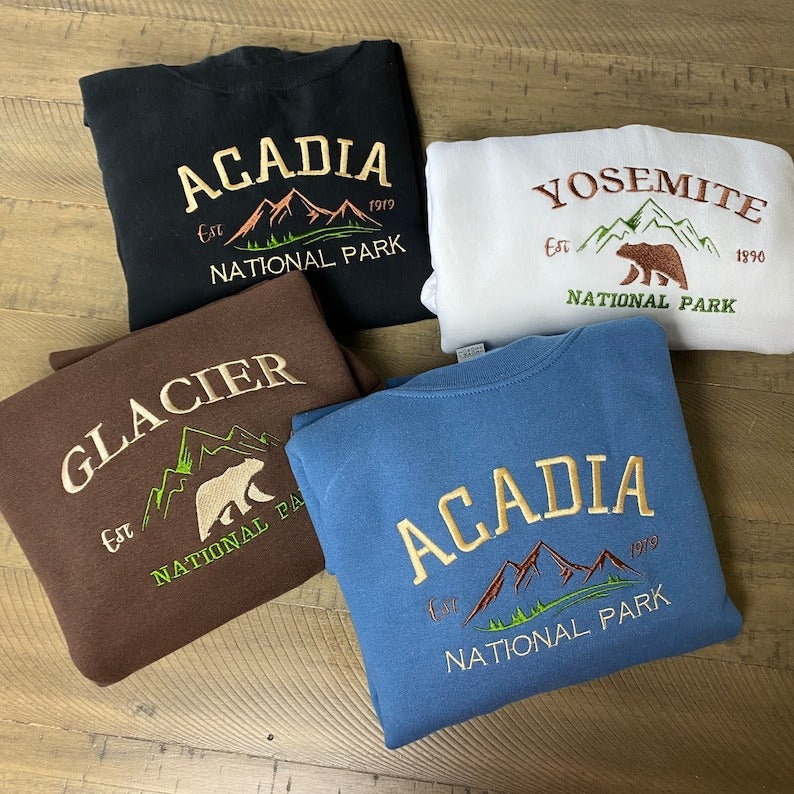 Custom National Park Crewneck Sweatshirt – Embroidered Personalized Design