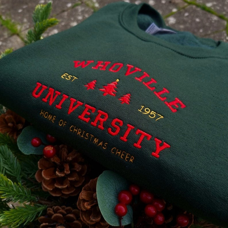 Embroidered Sweatshirt, Whoville University Sweatshirt, Retro Christmas Crewneck, Vintage Holiday Sweatshirt, Whoville Xmas Sweater