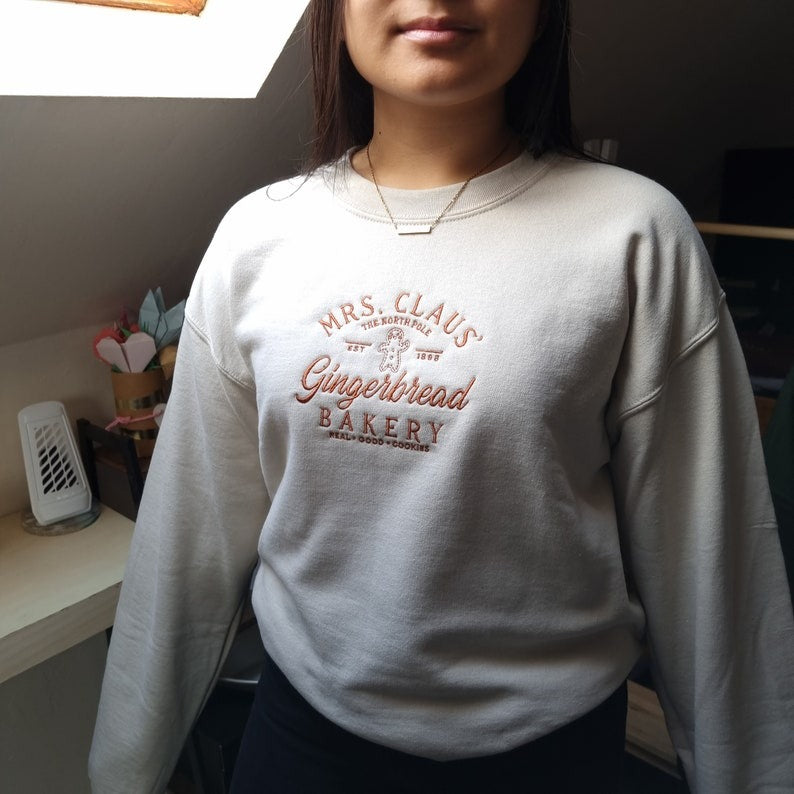 Embroidered Sweatshirt, Mrs Claus Christmas Sweatshirt, Gingerbread Embroidered Jumper, Christmas Sweater for Her, Womens Xmas Sweater