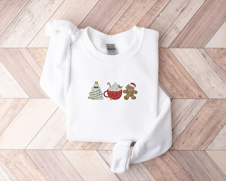 Christmas Embroidery Sweatshirt | Christmas Sweatshirt Embroidered | Christmas Sweater | Christmas Tree Sweatshirt | Holiday Sweatshirt