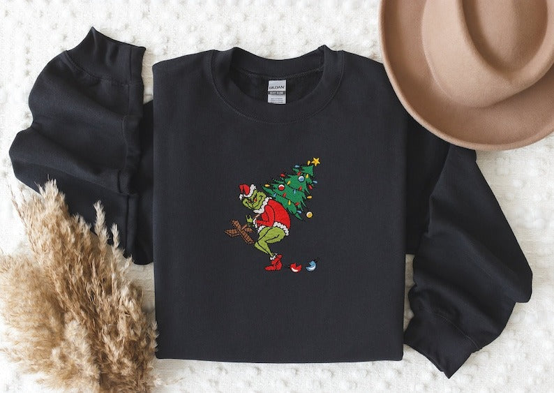 Embroidered Christmas Sweatshirt, Christmas Tree Embroidered Sweatshirt, Christmas Funny Sweatshirt, Christmas Gift