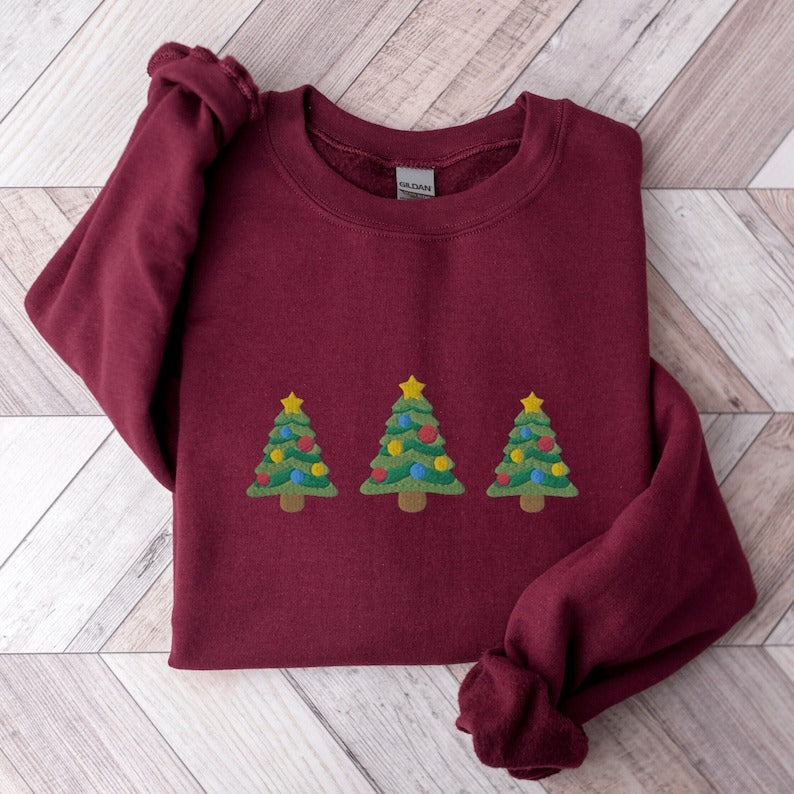 Christmas Trees Sweatshirt, Embroidered Christmas Crewneck Sweatshirt, Christmas Tree Shirt, Holiday Sweater, Custom Christmas Sweater