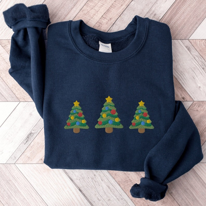 Christmas Trees Sweatshirt, Embroidered Christmas Crewneck Sweatshirt, Christmas Tree Shirt, Holiday Sweater, Custom Christmas Sweater