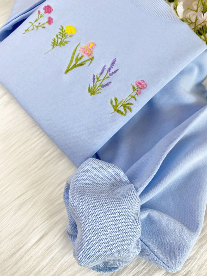 Wildflower Embroidered T-shirt: Unisex Cotton Floral Tee