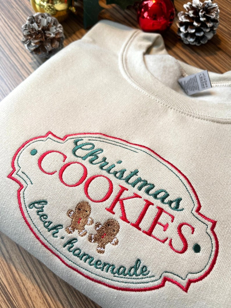 Christmas Cookies Embroidered Sweatshirt | Cute Holiday Baking Crewneck | Cozy Festive Sweater | Christmas Gift for Her