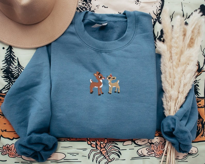 Classic Rudolph and Clarice Embroidered Sweatshirt, Christmas Embroidered Sweatshirt, Christmas Movie Sweatshirt, Christmas Gift