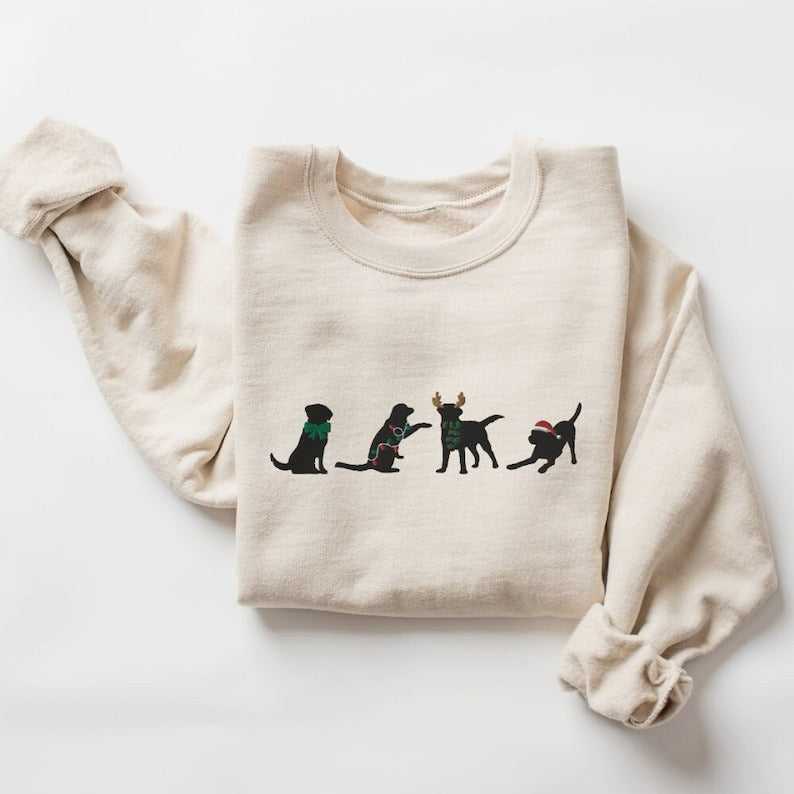 Embroidered Black Lab Christmas Sweatshirt: Holiday Dog Lover Gift