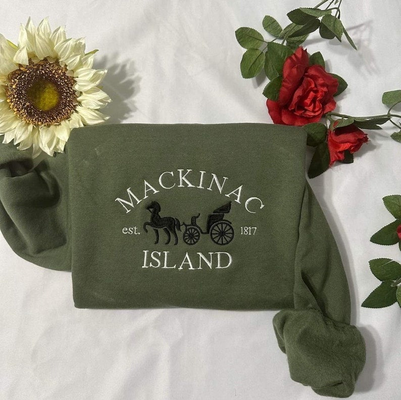 Mackinac Island Embroidered Sweatshirt: Michigan Amish Horse Carriage