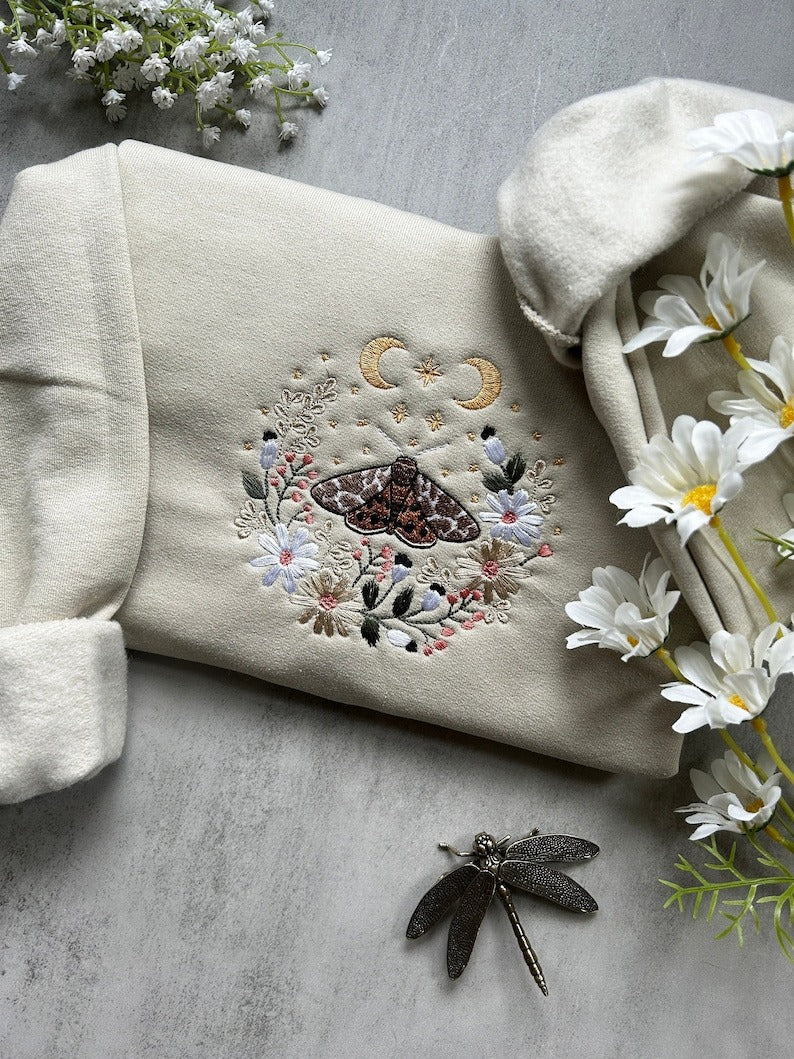 Cottagecore Butterfly Embroidered Sweatshirt, Respect Wildlife Sweatshirt, Camping Outdoors Granola Girl Sweatshirt, Cottagecore Clothing