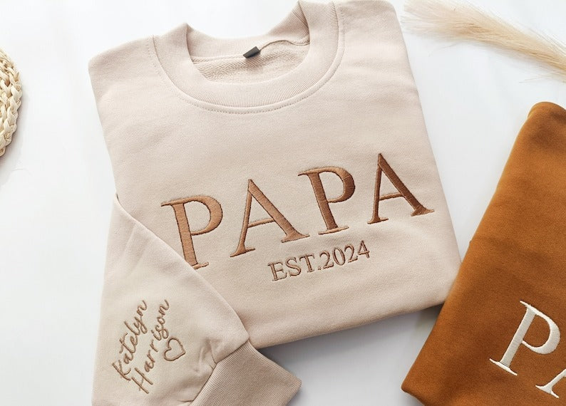 Personalised Dad/Mom Embroidered Sweatshirt,Name On Sleeve With Heart,Daddy Est Year Shirt,Father's Day Gift