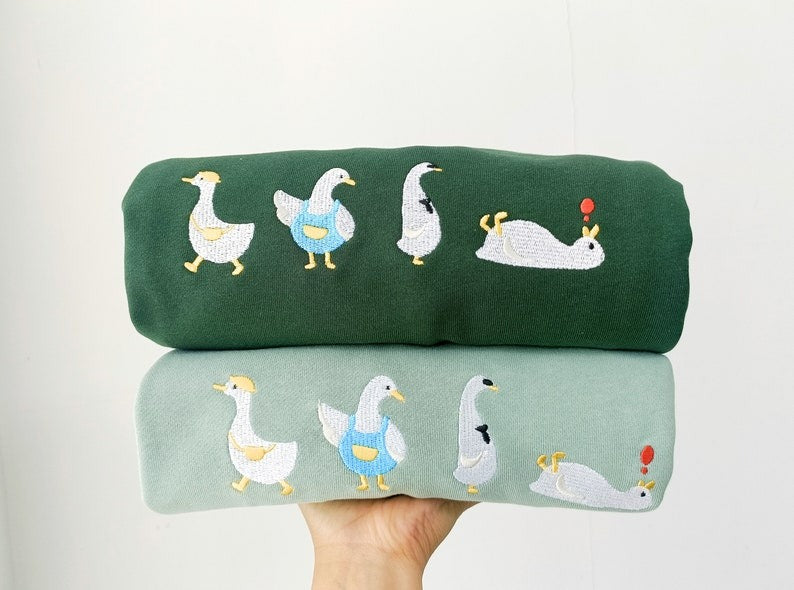 Cute Embroidered Duck Sweatshirt,Funny Duck Shirt,Embroidered Goose Crewneck Sweatshirt,Animal Lover Gift