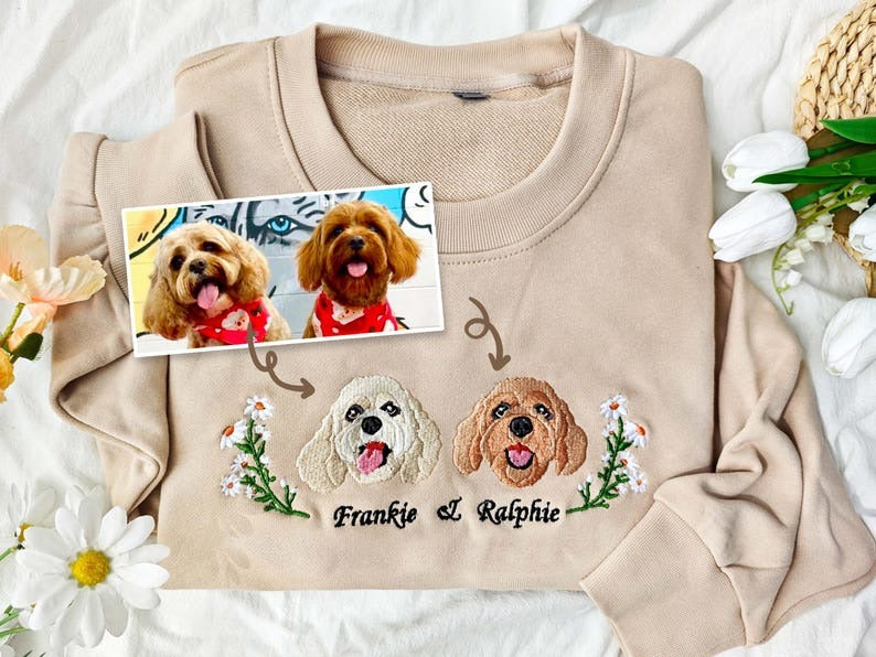 Custom Dog Face Embroidered Sweatshirt,Cat Sweatshirt,Embroidered Pet Face Shirt,Gifts for Pet Owners,Personalized Gift,Custom Sweatshirts