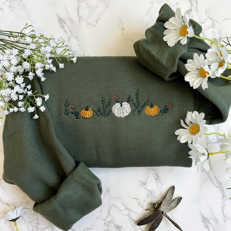 Embroidered Fall Sweatshirt, Autumn Cozy Season Sweatshirt, Pumpkin, Embroidered Mushroom Sweater, Thanksgiving Sweatshirt, Fall Apparel