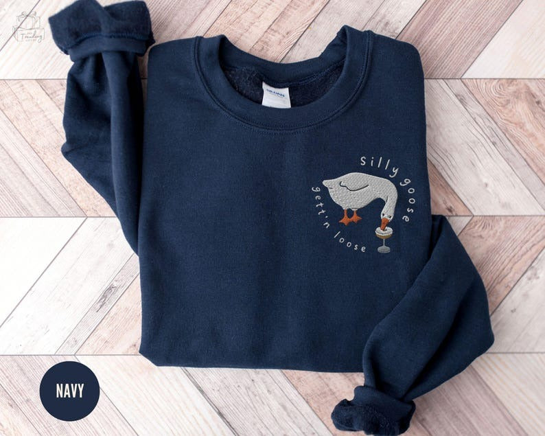 Silly Goose Embroidered Sweatshirt, Espresso Martini Sweater, Funny Goose Lover Gift,Drinking Shirt, Trendy Fall Signature Cocktail Crewneck